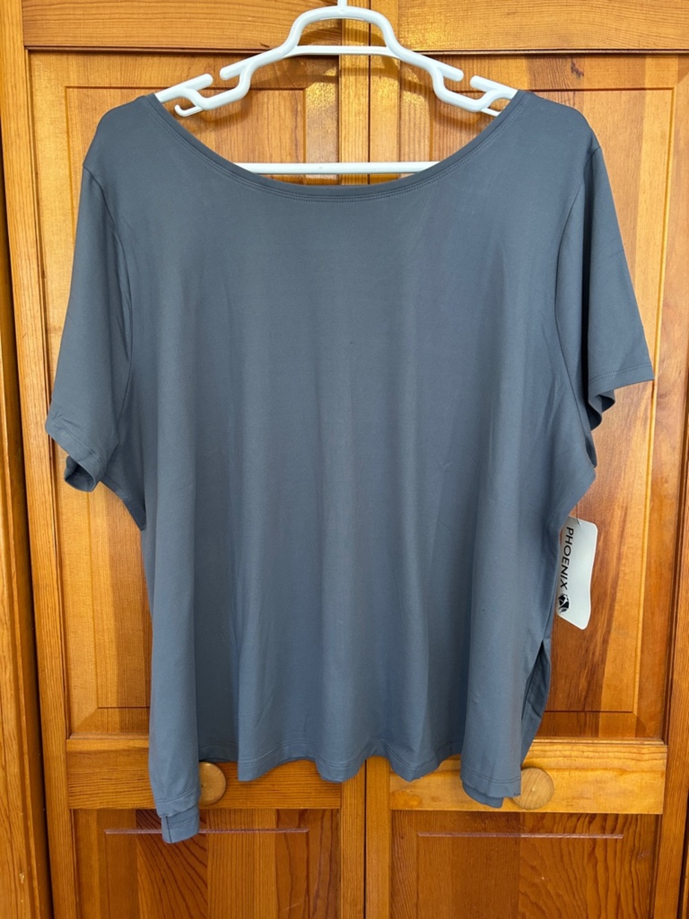 Phoenix Blue Grey Short Sleeve Scoop Neck Active Tee Plus Size 3X NWT Open Back